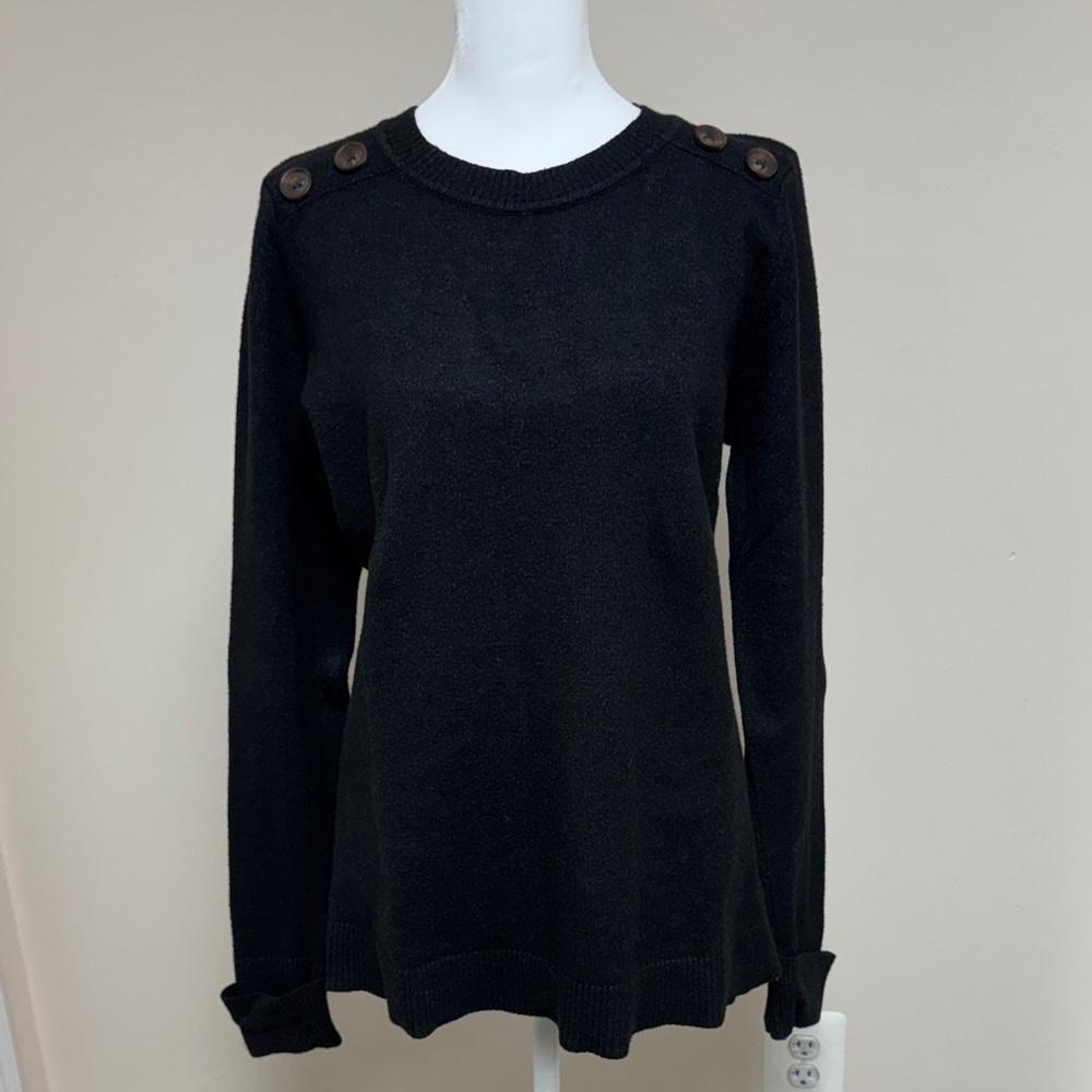 Women's Black Button-Shoulder Sweater